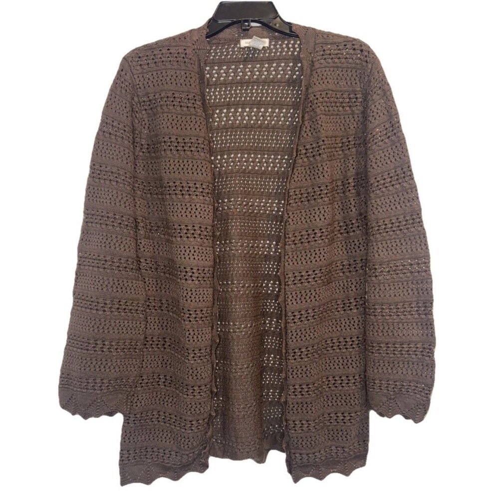 Harold's Womens Brown Open Weave Open Front Cardigan Sweater Sz L USA Boho